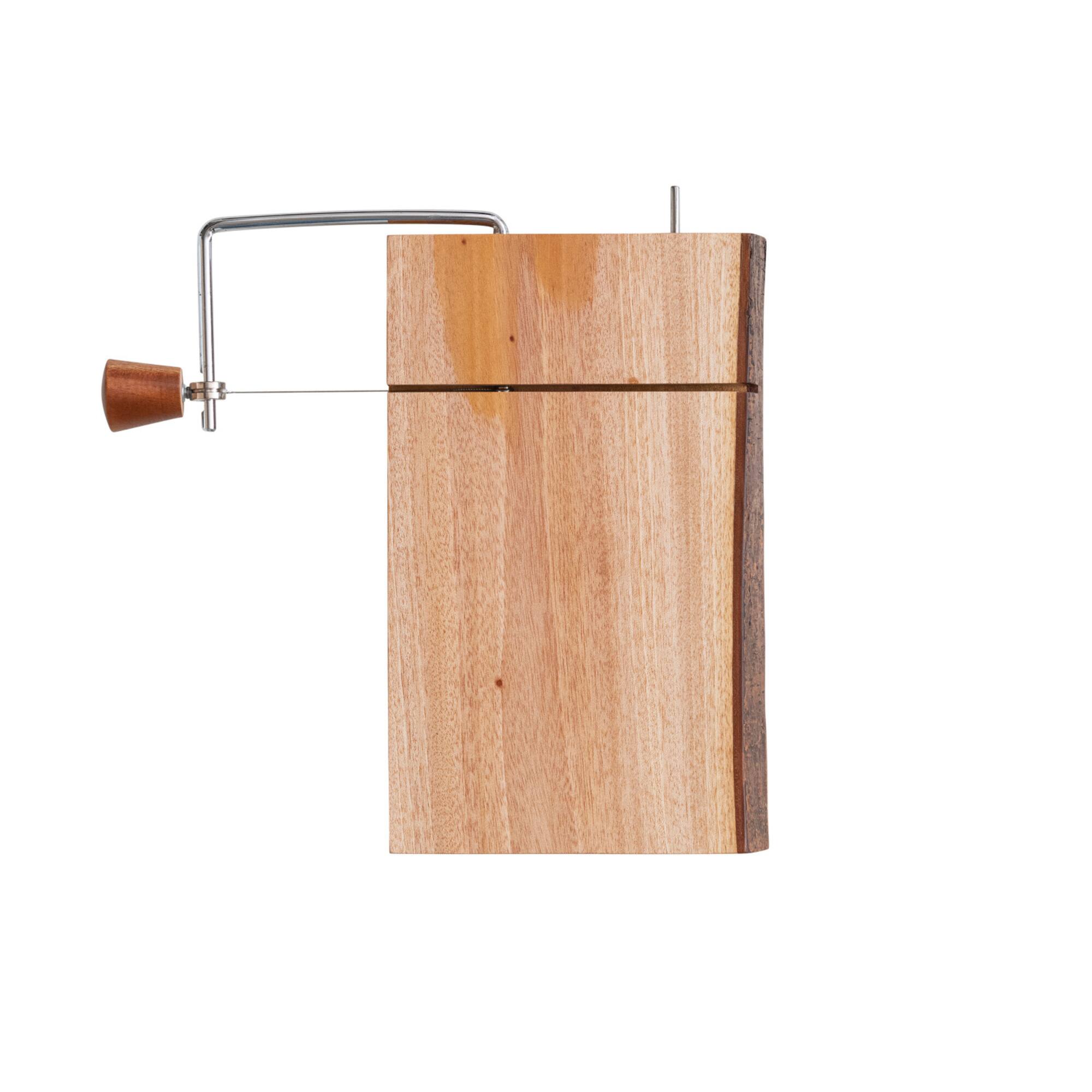 Hello Honey® 10.5" Natural Wood & Metal Cheese Slicer with Bark Edge